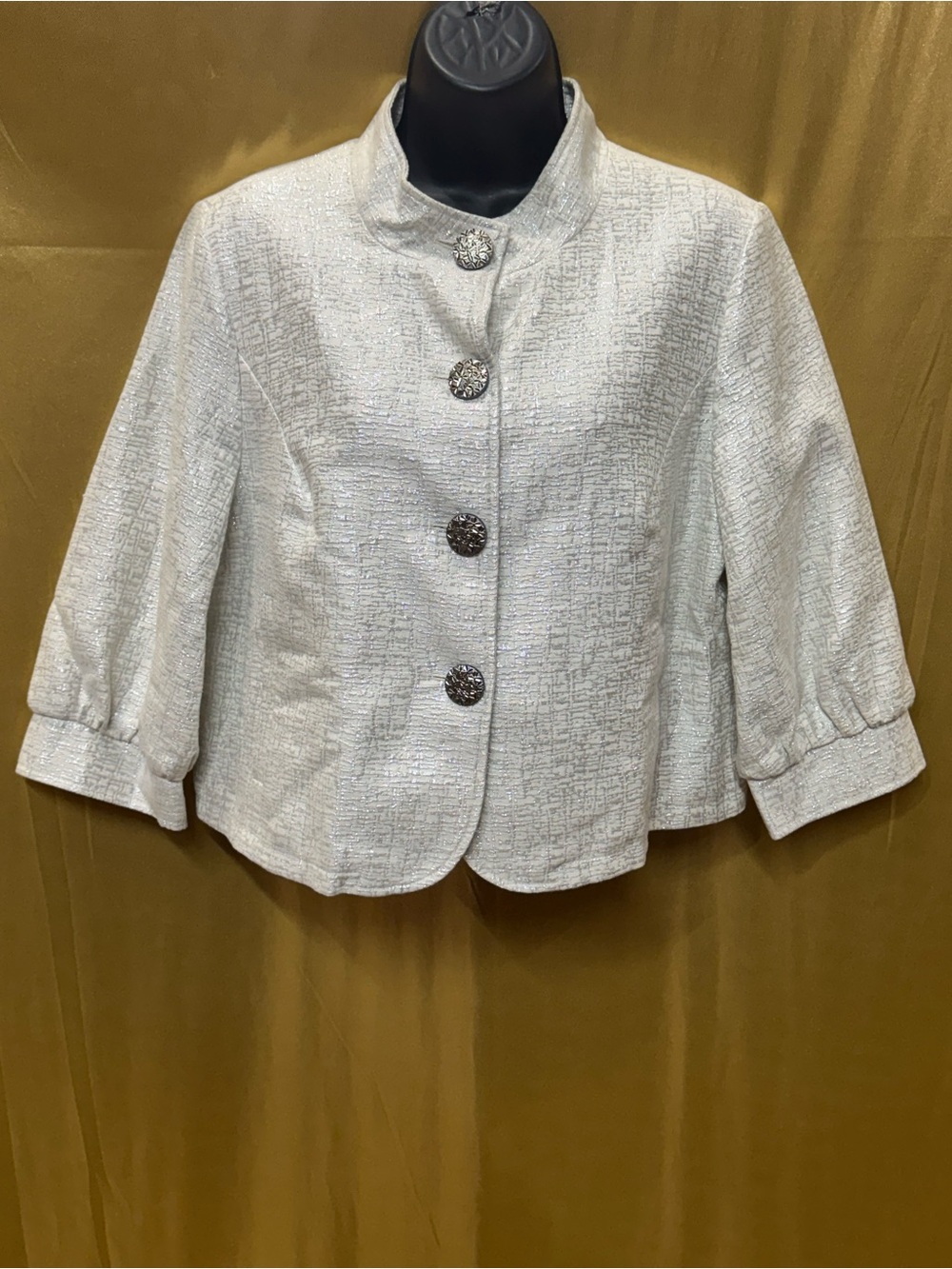 Mossimo Supply Co. Metallic Retro Cropped Blazer - Cream/Silver Shimmer, Size L